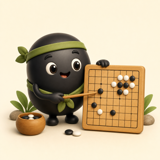 Go Coach mascot teaching on a Go board